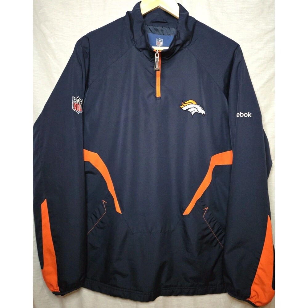 Reebok Denver Broncos NFL Authentic Onfield Windbreaker Navy Orange Size Lg
